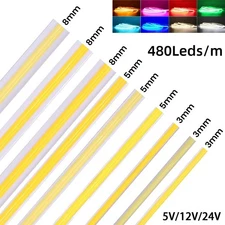 12V 24V 5M 16.4ft COB 480leds/m LED Flexible Strip light Tape Lights Bar Room