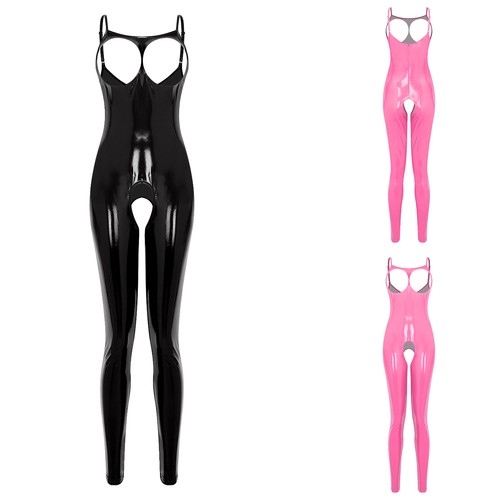 US Women's Bodysuit Faux Leather Babydoll Jumpsuit Bodycon Teddy Lingerie Romper - Picture 2 of 41