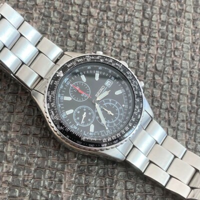 Seiko Flightmaster Pilot 7T92-0CF0 Quartz Chronograph Black Dial
