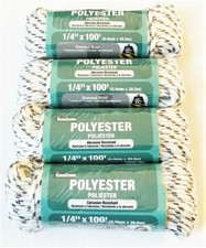 4 KINGCORD 1/4" X 100" DIAMOND BRAID POLYESTER GRAY/WHITE PULL STARTER ROPE