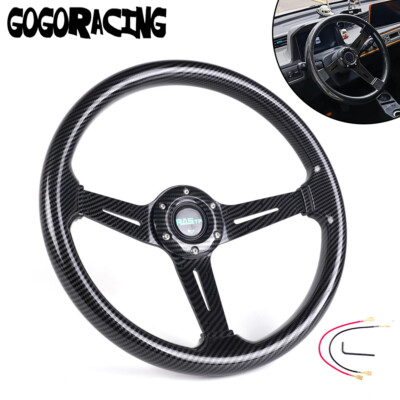 Carbon Fiber Aluminum 14'' Deep Dish Universal Drifting Racing Steering Wheel Kit