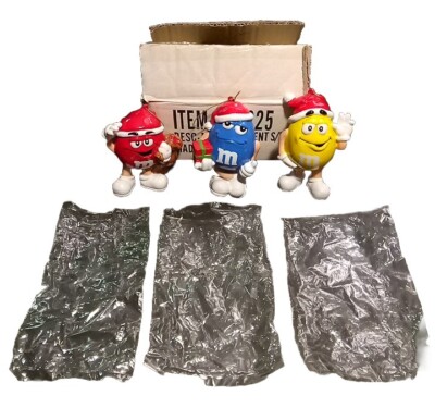 M&M's 4'' Tall Blow mode Small Vtg Christmas Set Of 3 Ornaments With Box N.O.S