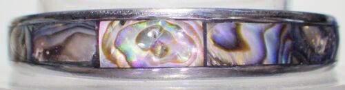 Colorful Paua Abalone Shell Inlay Stainless Steel Bangle Bracelet 7.85" x 3/8" - Picture 3 of 4