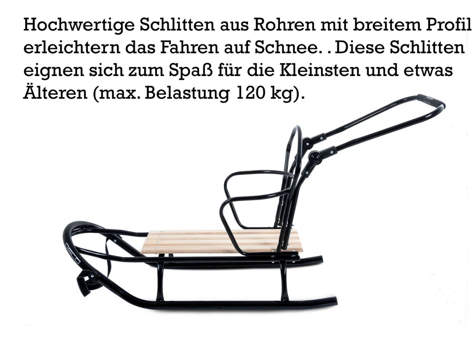 Holzschlitten mit Rückenlehne Schiebebügel und Fußstütze  Winterrodel für Kinder - Bild 4 von 4