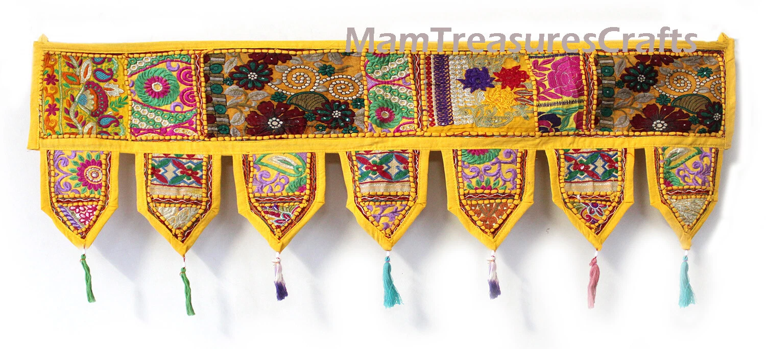 1 Meter Yellow Indian Handmade Vintage Patchwork Toran Bohemian Valances AU