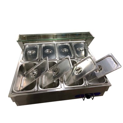 8-Pot Stainless steel Bain-Marie Buffet Food Warmer 110V 1.5KW 1/3 Size 4'' Deep
