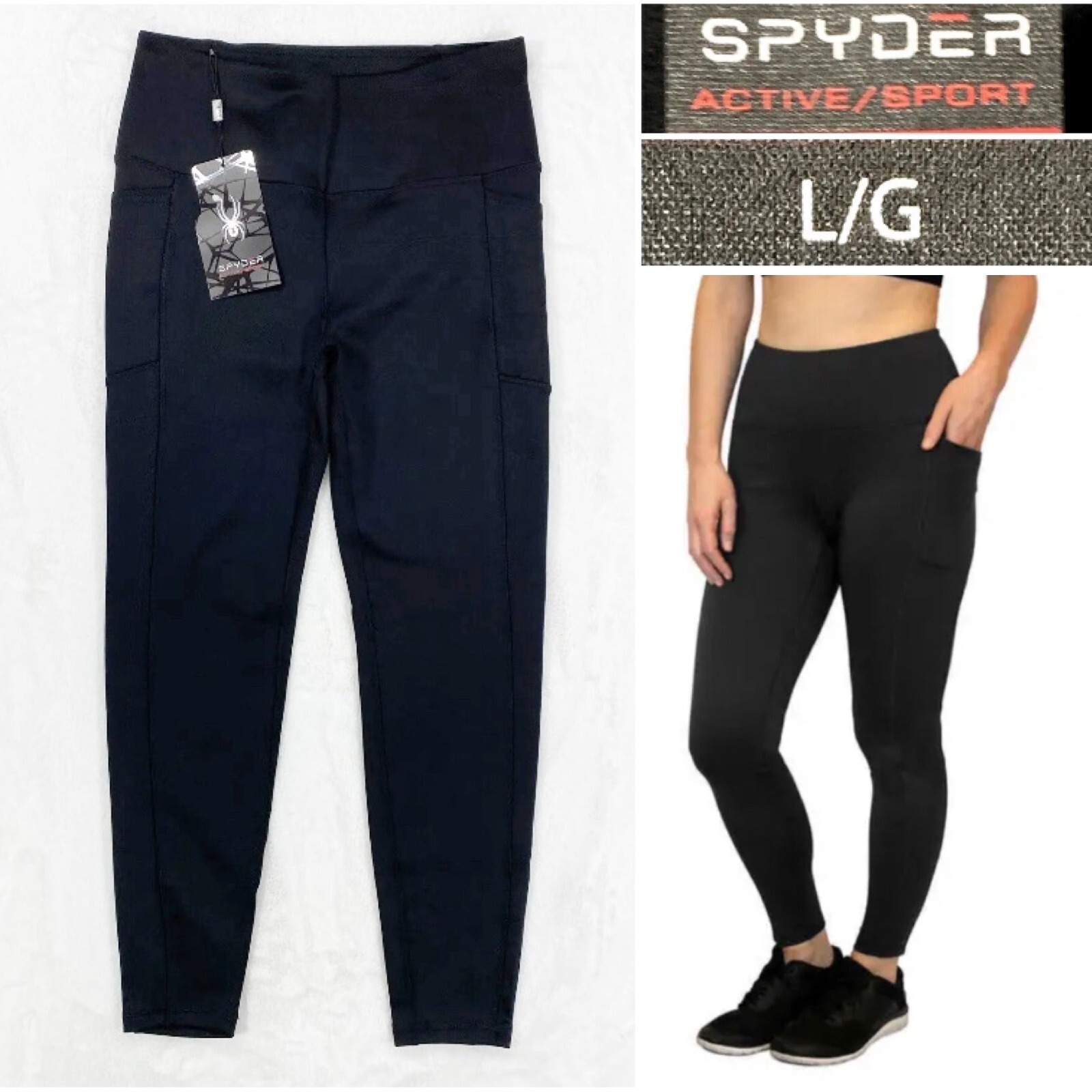 Spyder High Rise Fleece Lined Leggings Women's Size Large Black Hip