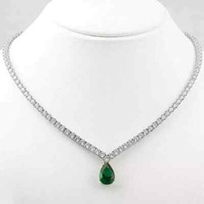 20CT Pear Cut Lab Created Diamond Emerald Tennis Necklace 14K Wh Gold Plated 18"