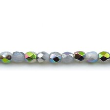 Opal White Vitrail - 50 3mm Faceted Round Fire Polish Czech Glass Beads