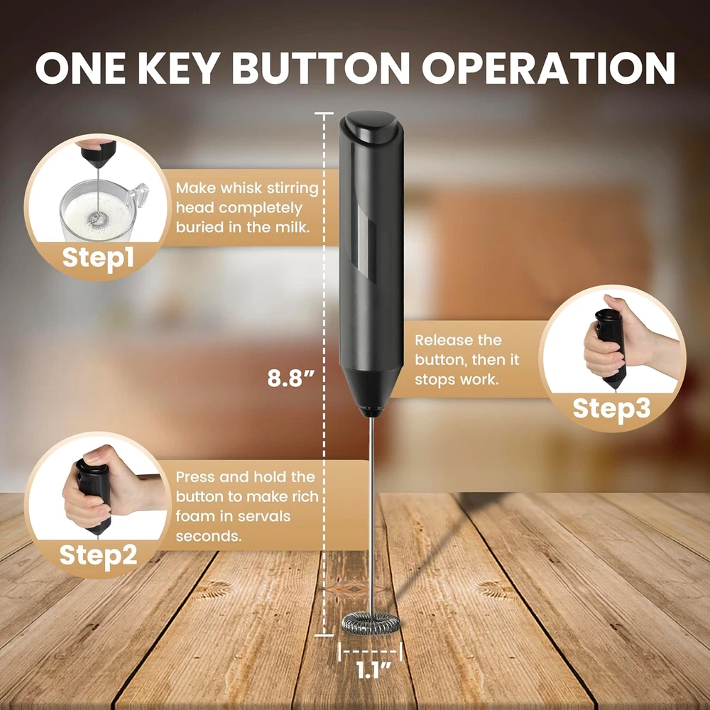 Milk Frother Handheld with Stainless Steel Stand, Battery Operated Whisk Maker H Milk Frother Handheld with Stainless Steel Stand, Battery Operated Whisk Maker H