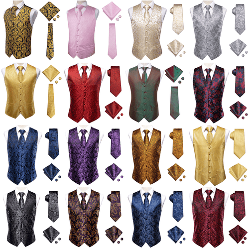 S-5XL Silk Mens Waistcoat Wedding Formal Casual Vest Tie Set Gilet Suit Jacket