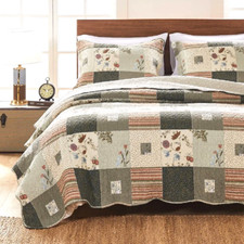 Quilt Set King Patchwork Brown Earth Tone Fall Colors Stripe Cotton Pillow Shams