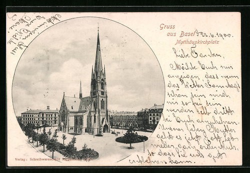 AK Basel, Matthäuskirche in der Gesamtansicht 1900 - Bild 1 von 2