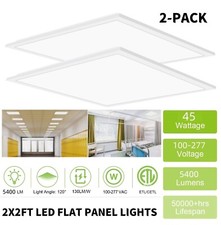 2 Pack 2X2 FT LED Troffer Panel Light, 5000K White, Dimmable Drop Ceiling Lights
