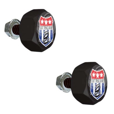 2 Black Metal Hex License Frame Tag Bolts - USA SHIELD DONT TREAD B095