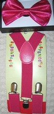 Kids Boys Girls HOT PINK Adj Pre-Tied Bow Tie HOT Pink Y-Back Suspenders Set-New