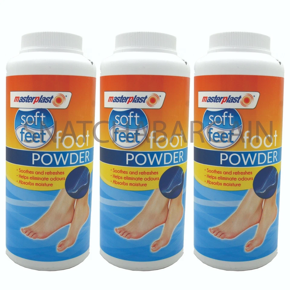 3 x MASTERPLAST SOFT FEET FOOT TALC POWDER ABSORBS MOIST ELIMINATE ODOURS 170g