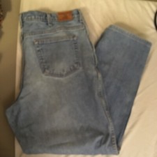 Lands End Square Rigger Jeans 100% Cotton Blue Denim Tapered 42W 32L USA Made FS