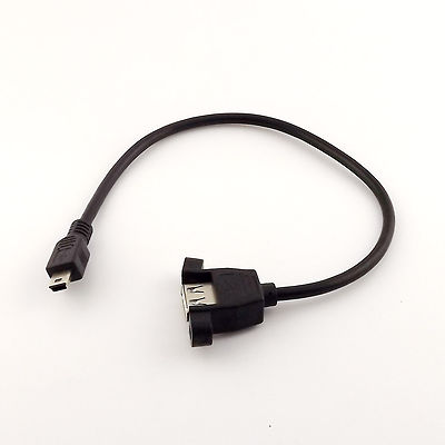 USB 2.0 A Female Socket Panel Mount To Mini 5 Pin B Male Data Adapter Cable 1ft