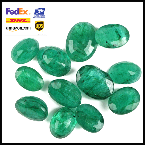 Natural Oval Cut Green Emerald Lot 150 Ct./15 Pieces Loose Gemstones For Jewelry - Picture 2 of 6