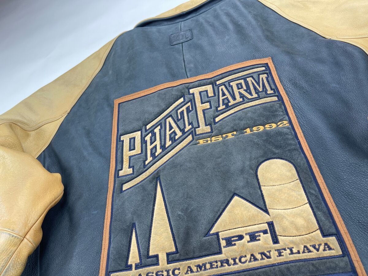 PHAT FARM leather jacket, vintage Russell Simmons, varsity PHAT FARM leather jacket, vintage Russell Simmons, varsity