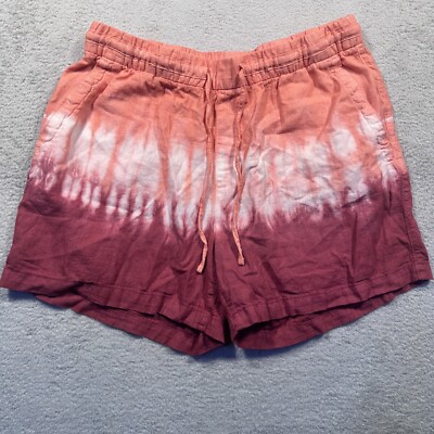 Old Navy Linen Blend Shorts Tie Dye Drawstring Summer Women's L Peach Burgundy