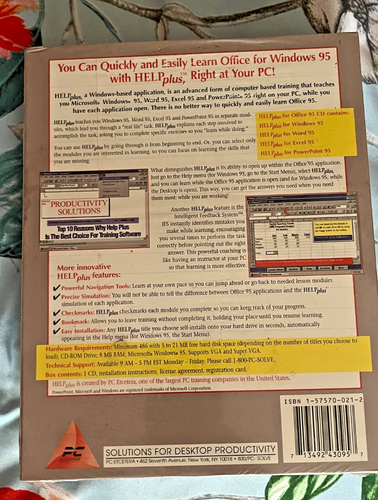 SEALED NEW VINTAGE HELP PLUS MICROSOFT OFFICE WINDOWS 95 1 CD NEW OLD STOCK - Zdjęcie 4 z 7