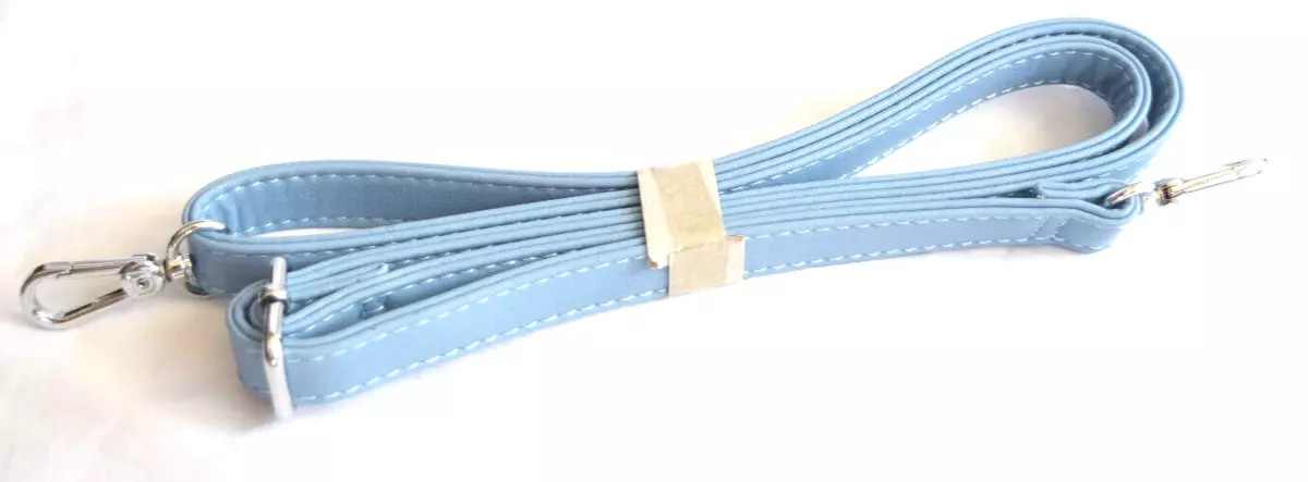 Blue Leather With Adjustable Buckle Silver Tone Hardware Stitch Detail Bag  Strap