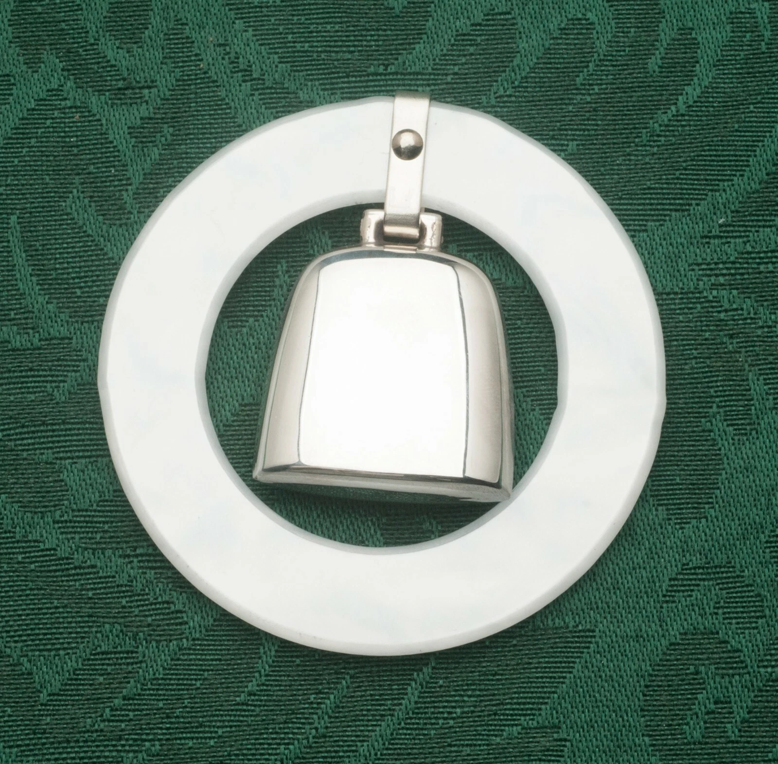 Sterling Silver Teething Ring Baby Rattle, White, made by Salisbury Silversmiths