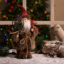 glitzhome Handmade Plaid Santa Claus Figure Christmas Decoration Ornaments 12"