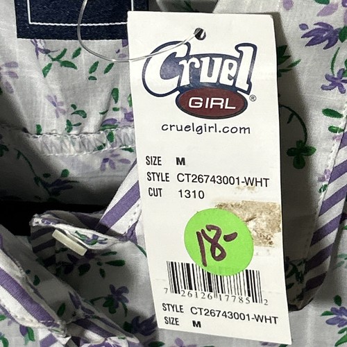 Cruel Girl Button Down 3/4 Sleeve Purple Floral Strip Shirt Youth Sz M - Picture 3 of 6