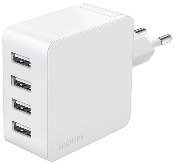 Logilink Usb-Steckdosenadapter, 4X USB-A, 24 Watt, Weiß-image