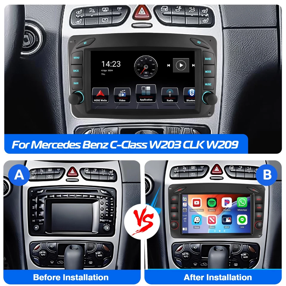 For Mercedes Benz C-W203 W209 CLK320 GPS Radio 7" CarPlay Car Stereo Android 14 - Image 4 of 4