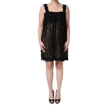 DOLCE & GABBANA Dress Black Viscose Fringed Sleeveless Mini IT46/US12/XL 3380usd