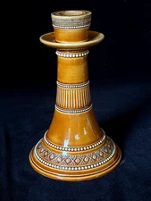 ANTIQUE MINTON MAJOLICA Gothic Style CANDLESTICK, Arts and Crafts Period с.1888