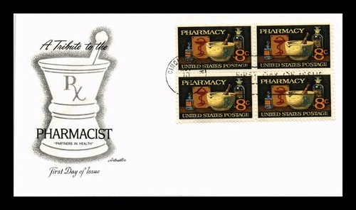 US COVER PHARMACY FIRST DAY ISSUE SCOTT 1473 BLOCK OF 4 ARTMASTER
