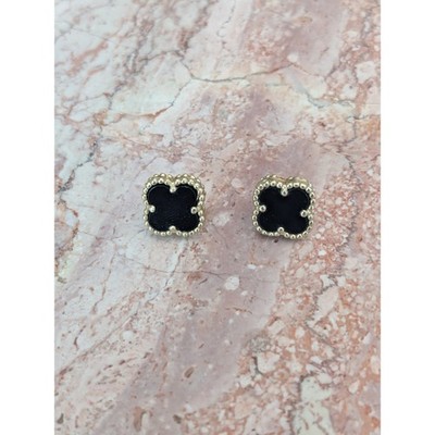 Ohrstecker Nachlass 14 Karat Gelbgold schwarzer Onyx Kleeblattform
