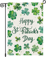 Happy St Patrick'S Day Garden Flag Shamrock Clover 12X18 Inch Double Sided Water