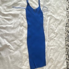 Express Women's Blue Ribbed Knit Scoop Neck Bodycon Midi Dress Stretch M