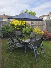 9 Piece Outdoor Garden Table & Chair Set With Parasol