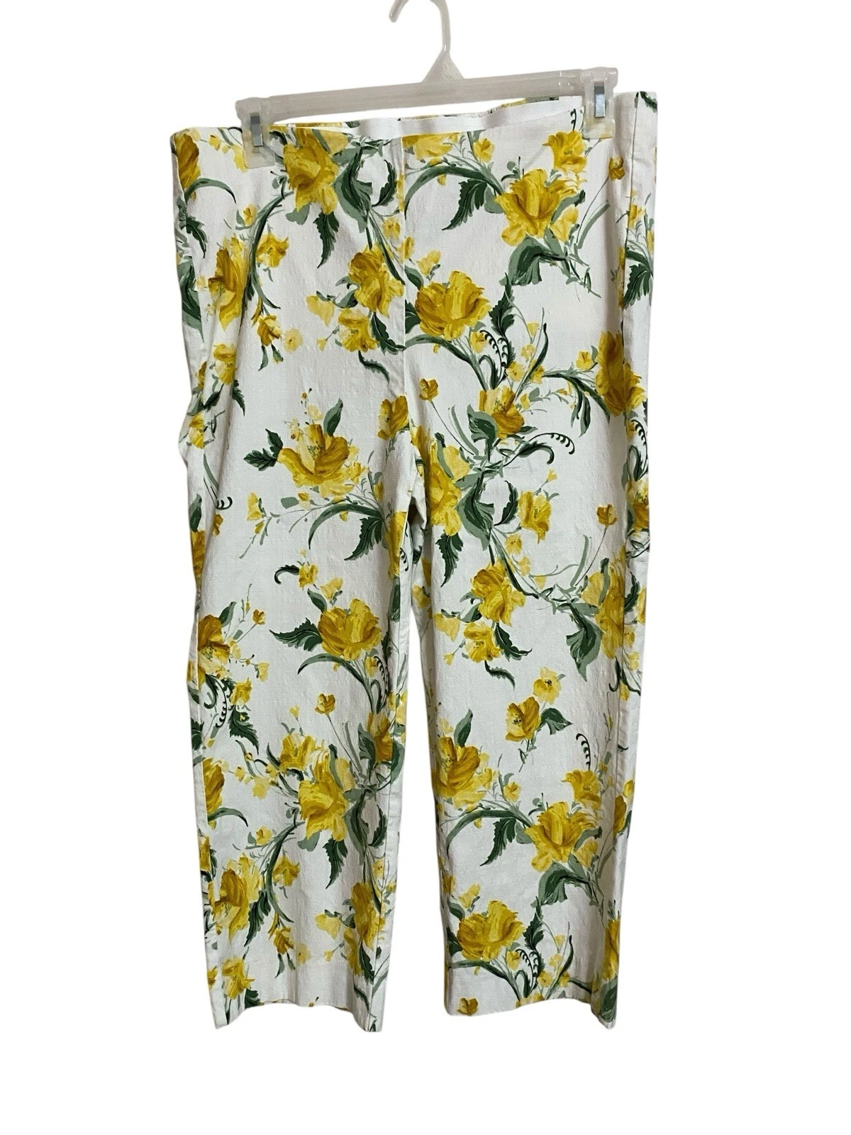 Chicos Floral Print Capri Pants Pull On Size 16 Yellow White