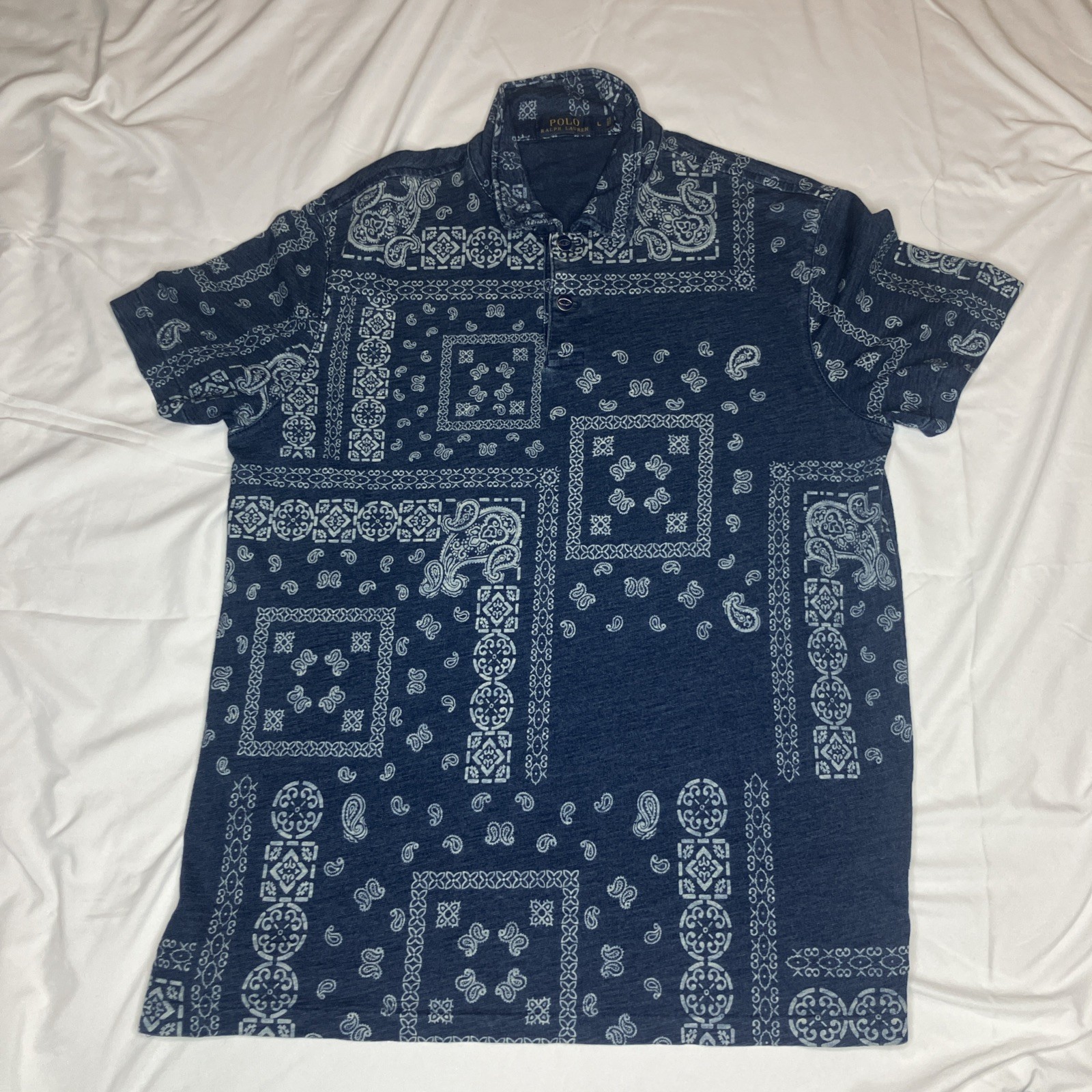 Polo Ralph Lauren Mens Bandana Paisley Print Short Sleeve Polo Shirt Large