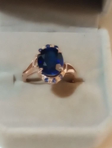 NATURAL HEATED ROYAL BLUE SAPPHIRE 6.0 CT 925 S. ROSE GOLD RING SAPP ACC. SIZE 8