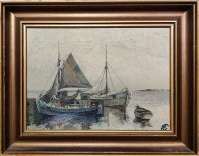 Jens Sinding Christensen (1888-1980): KEELBOATS, original oil painting
