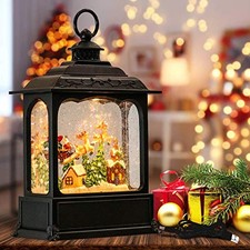  Christmas Musical Snow Globe Lantern with 6 Hour Timer, Santa Claus and Sleigh