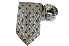 BLOOMINGDALE'S MEN'S TIE IVORY, BLUE/POLKA DOT Width: 3.50" Length: 59"