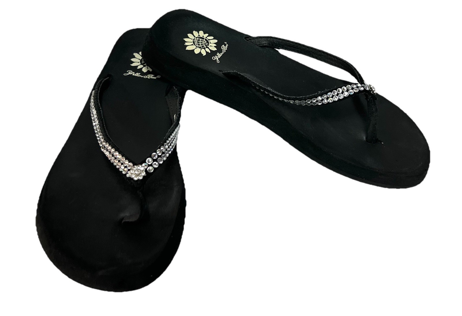 SAOLA Infradito donna scatola gialla perizoma suola nera strass cinturini tacco 1"