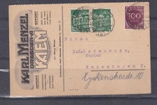 GERMANY, 1923 Postal Card, Karl Menzel, Dresden. 100m., 40m. (2) to Denmark.