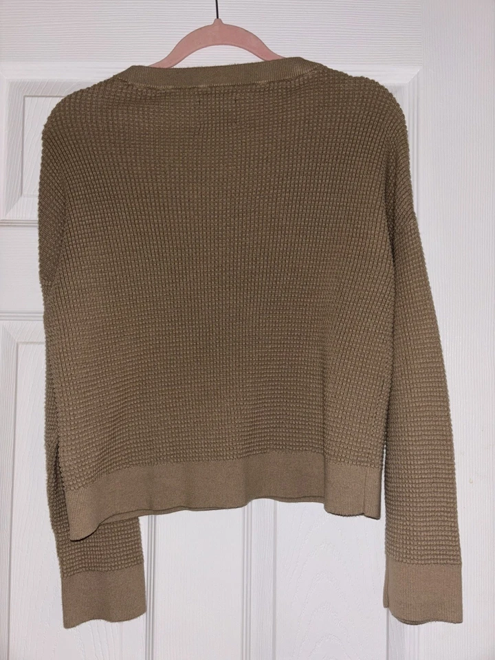 REI女式中号Co-Op棕褐色长袖亨利领套衫华夫格针织 — 第 3/3 张图片