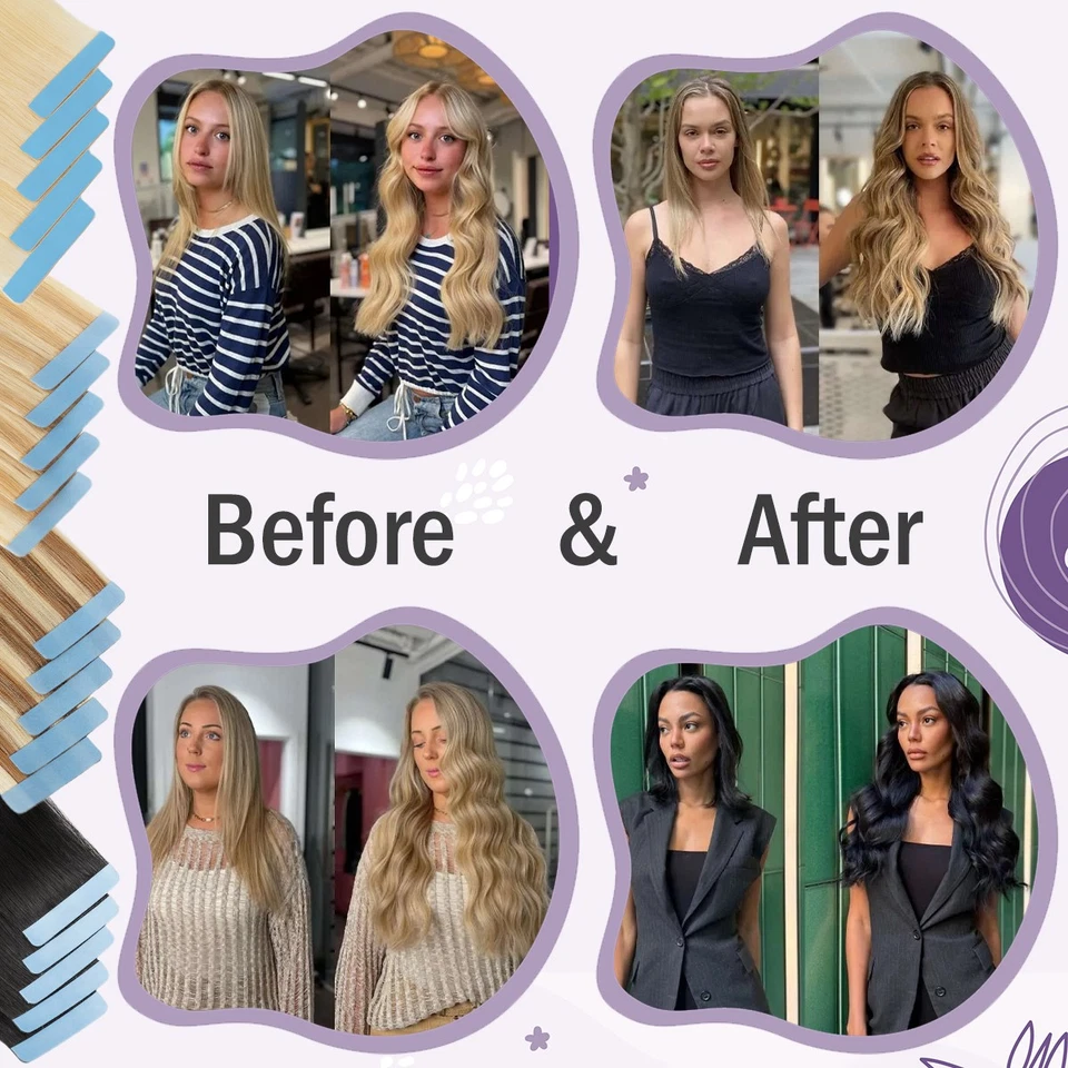 Cinta Adhesiva en Extensiones de Cabello Humano Remy Trama de Piel Balayage Ombre Resaltar Foto 2 de 4
